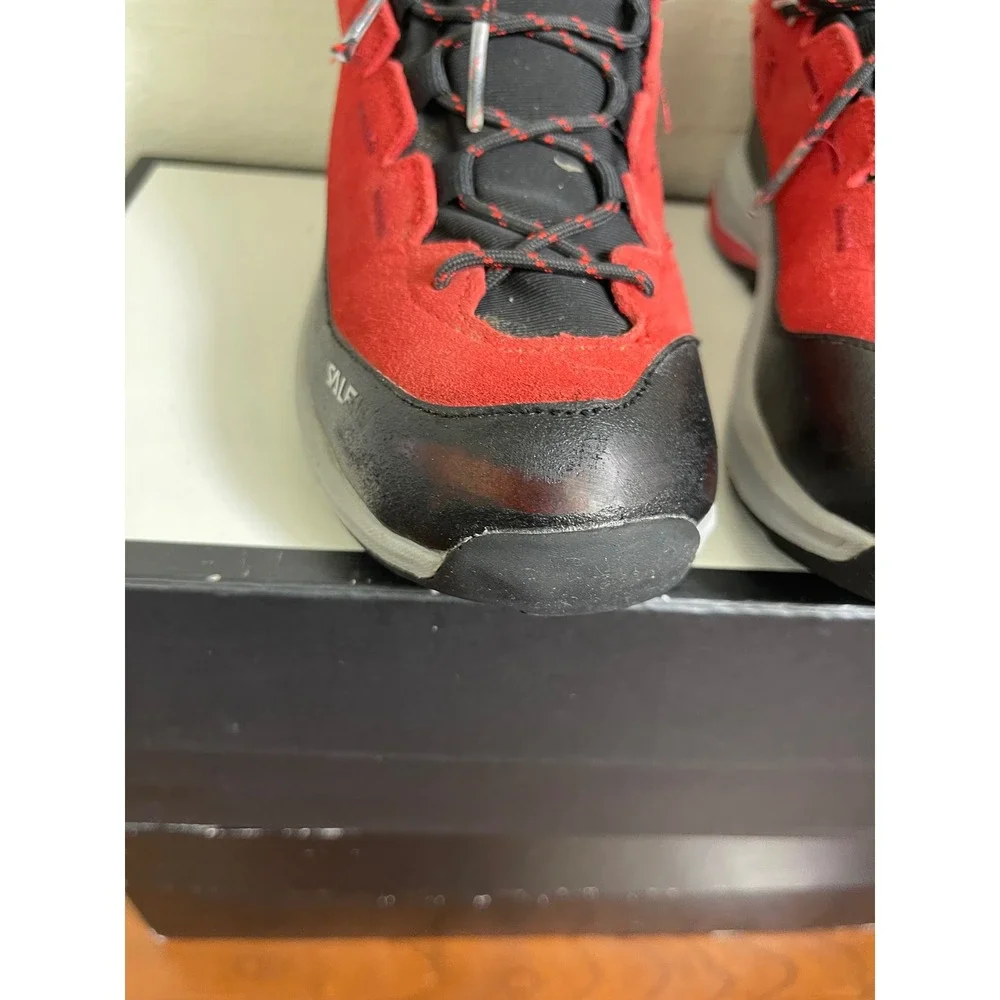 Salewa MT Trainer 2 Mid Powertex Flame Red Black Hiking Boots Lace Up Kids 2 US‎